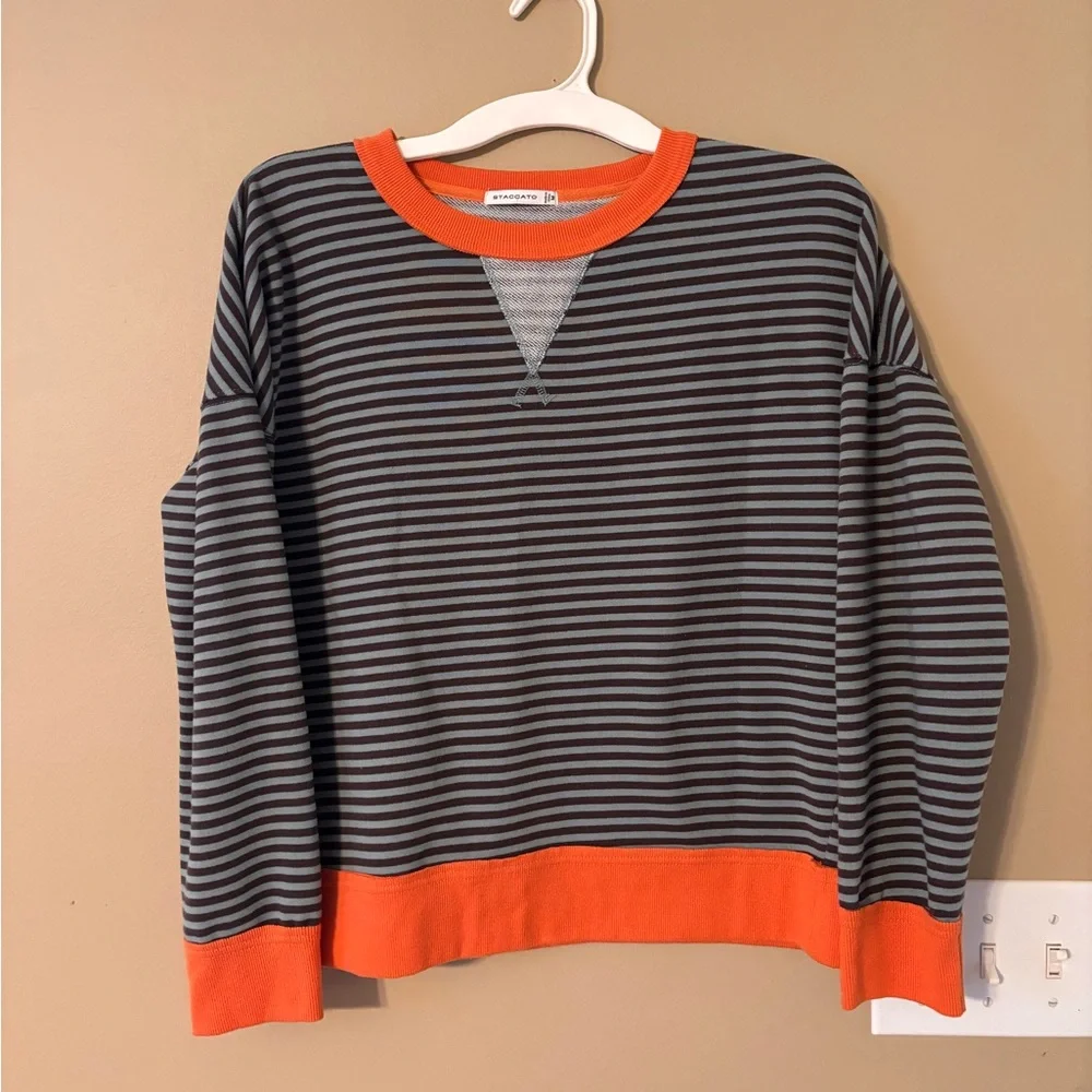 Staccato Striped Long Sleeve Sweatshirt with Orange Trim Women’s Medium